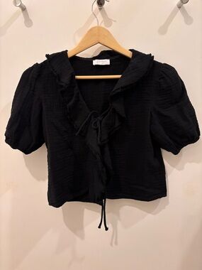Little moon Aritzia too Black Ruffled Tie-Front Women's Top